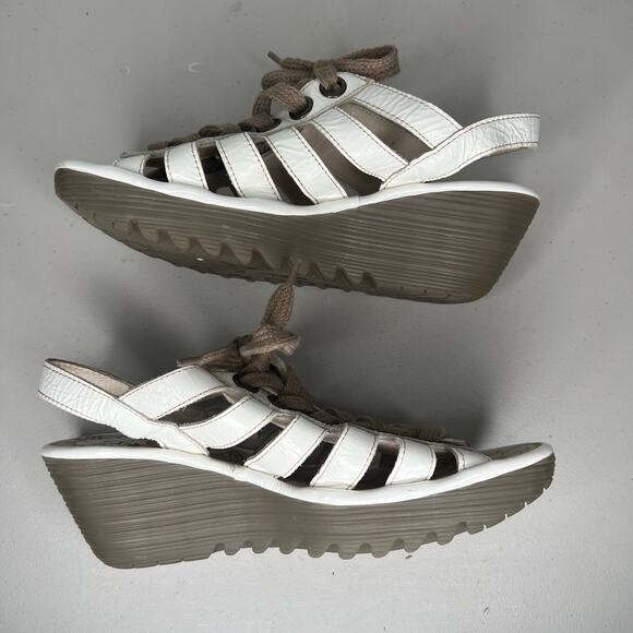 Fly London White Yito Wedge Lace Up Dress Sandals Size 42 - Picture 4 of 10
